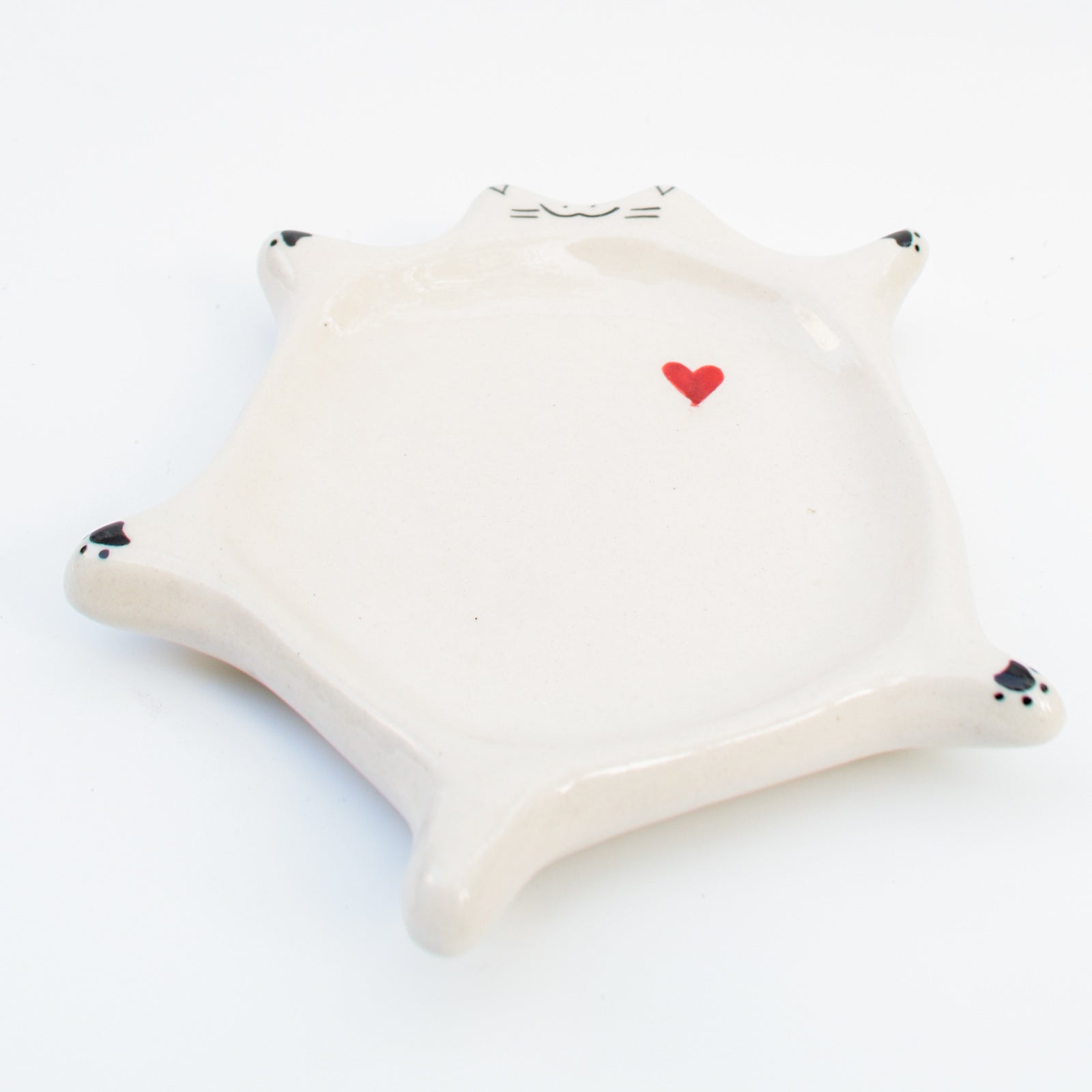 Ceramic Flat Dish - White Cat
