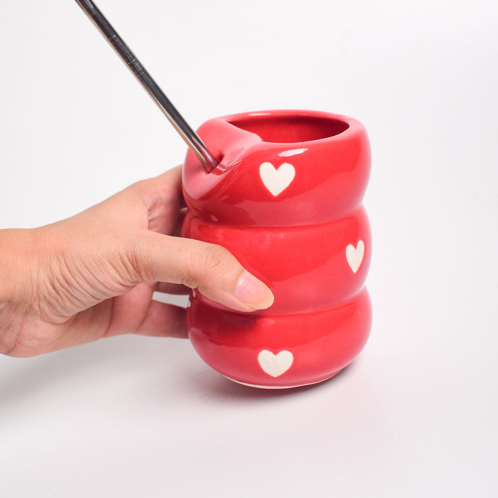 Sip Bubble Tumbler With Straw - Red Heart