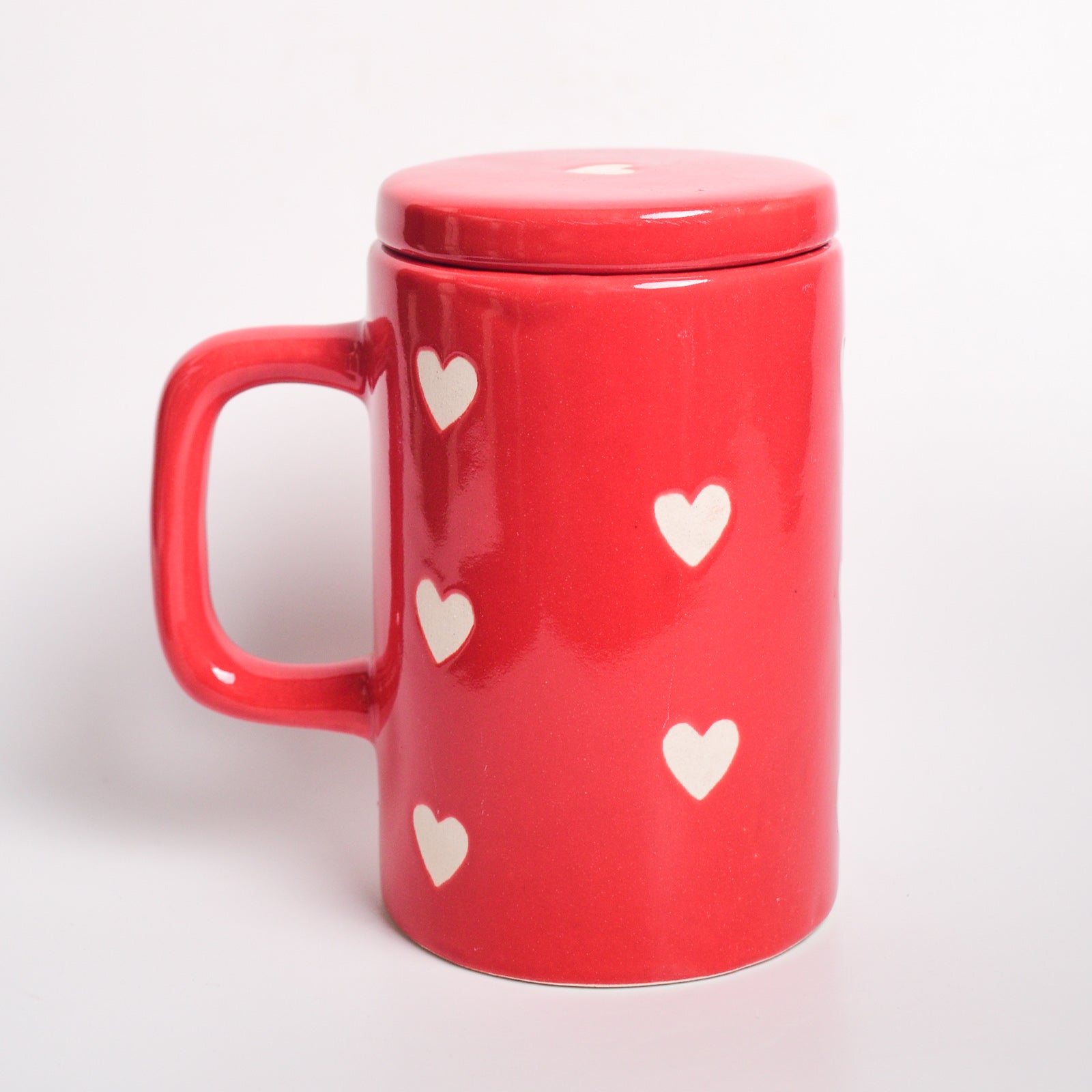 Ceramic Tumbler With Lid - Red Heart