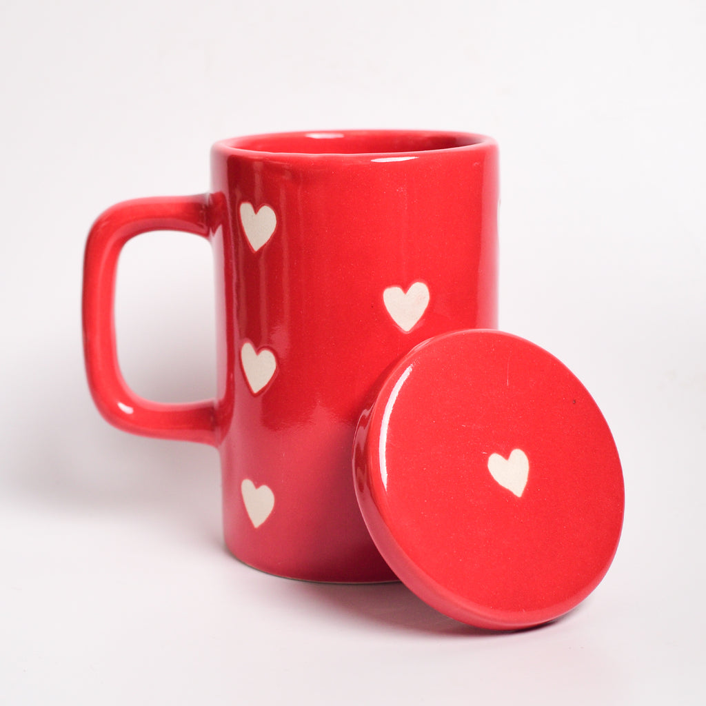 Ceramic Tumbler With Lid - Red Heart