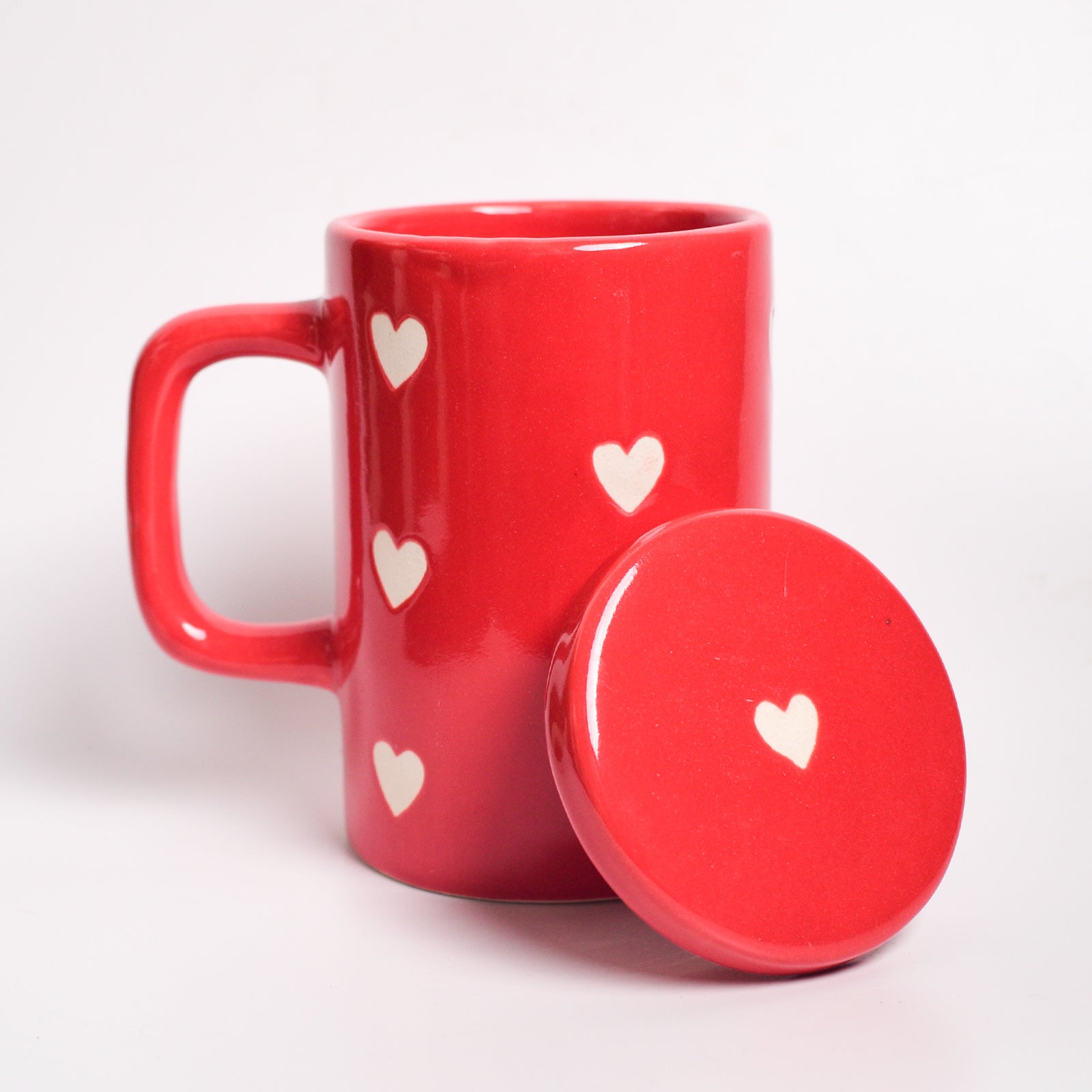 Ceramic Tumbler With Lid - Red Heart