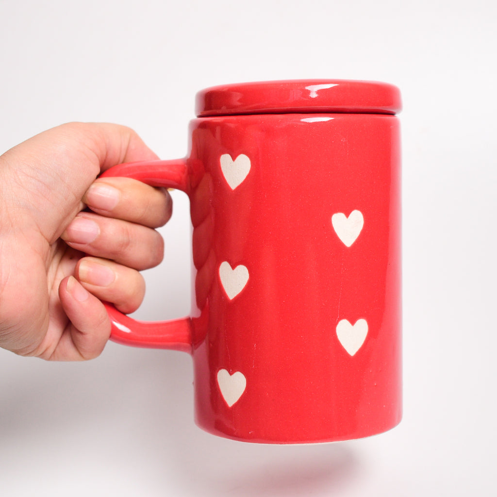 Ceramic Tumbler With Lid - Red Heart