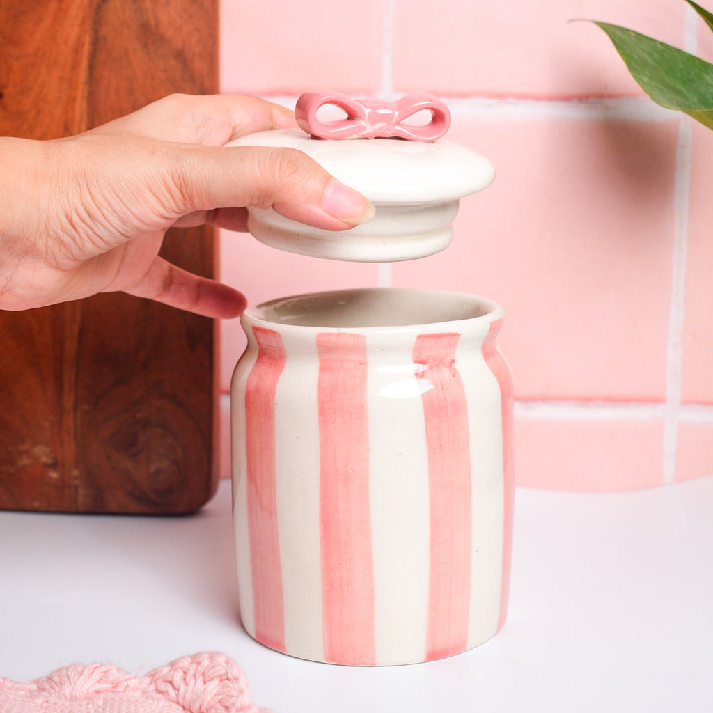 Ceramic Jar - Bow Stripe