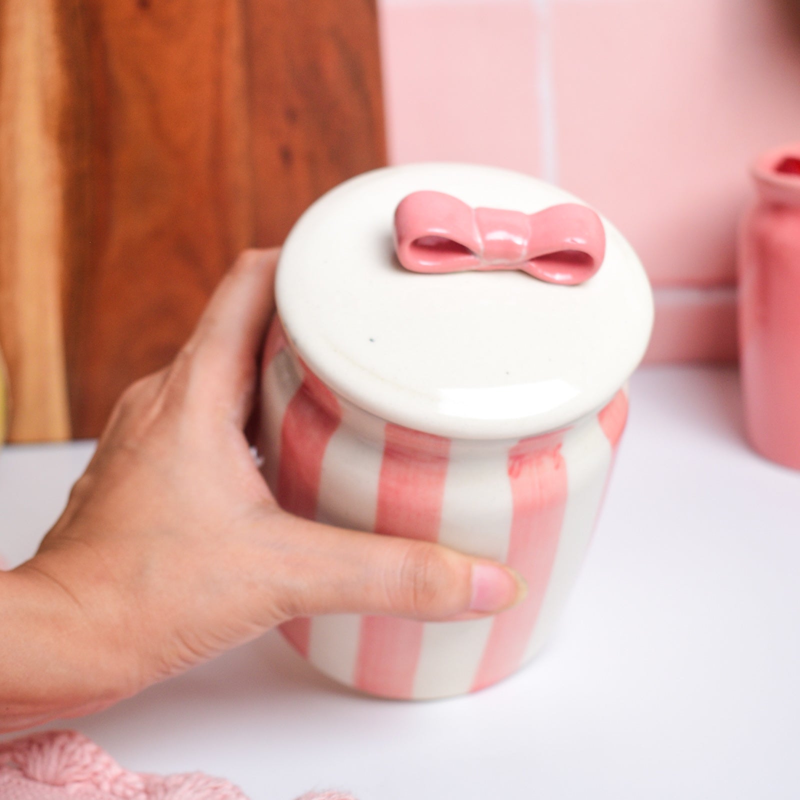 Ceramic Jar - Bow Stripe