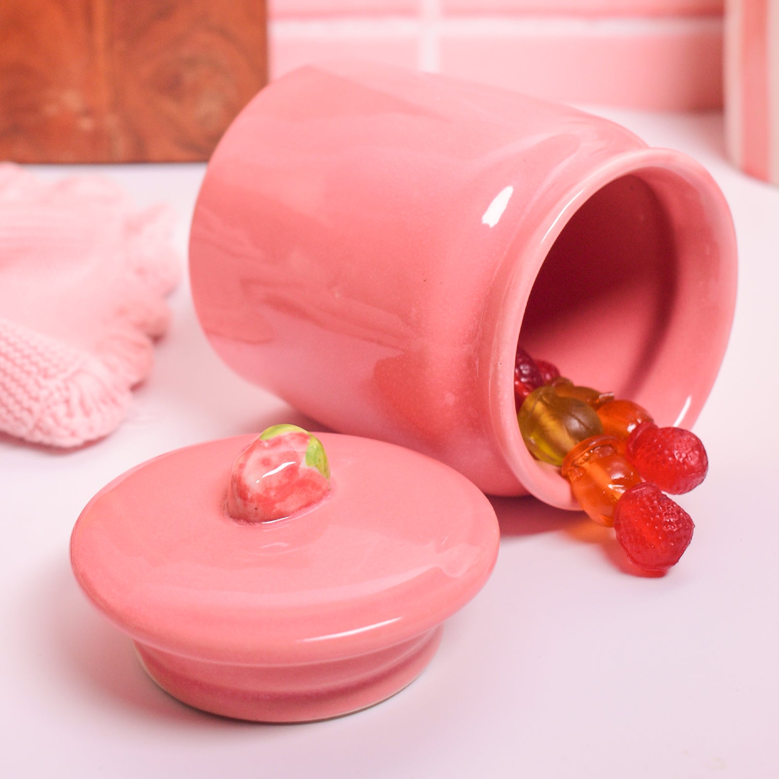Ceramic Jar - Pink Strawberry