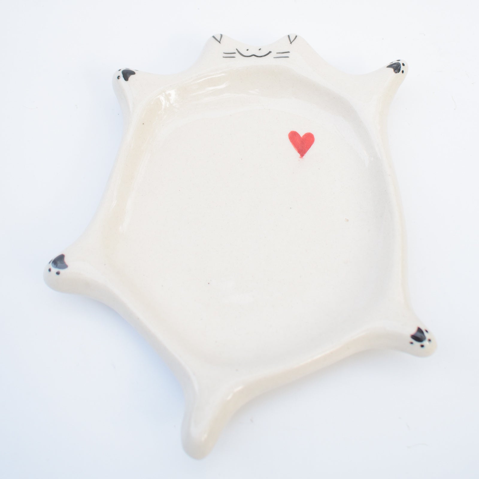 Ceramic Flat Dish - White Cat