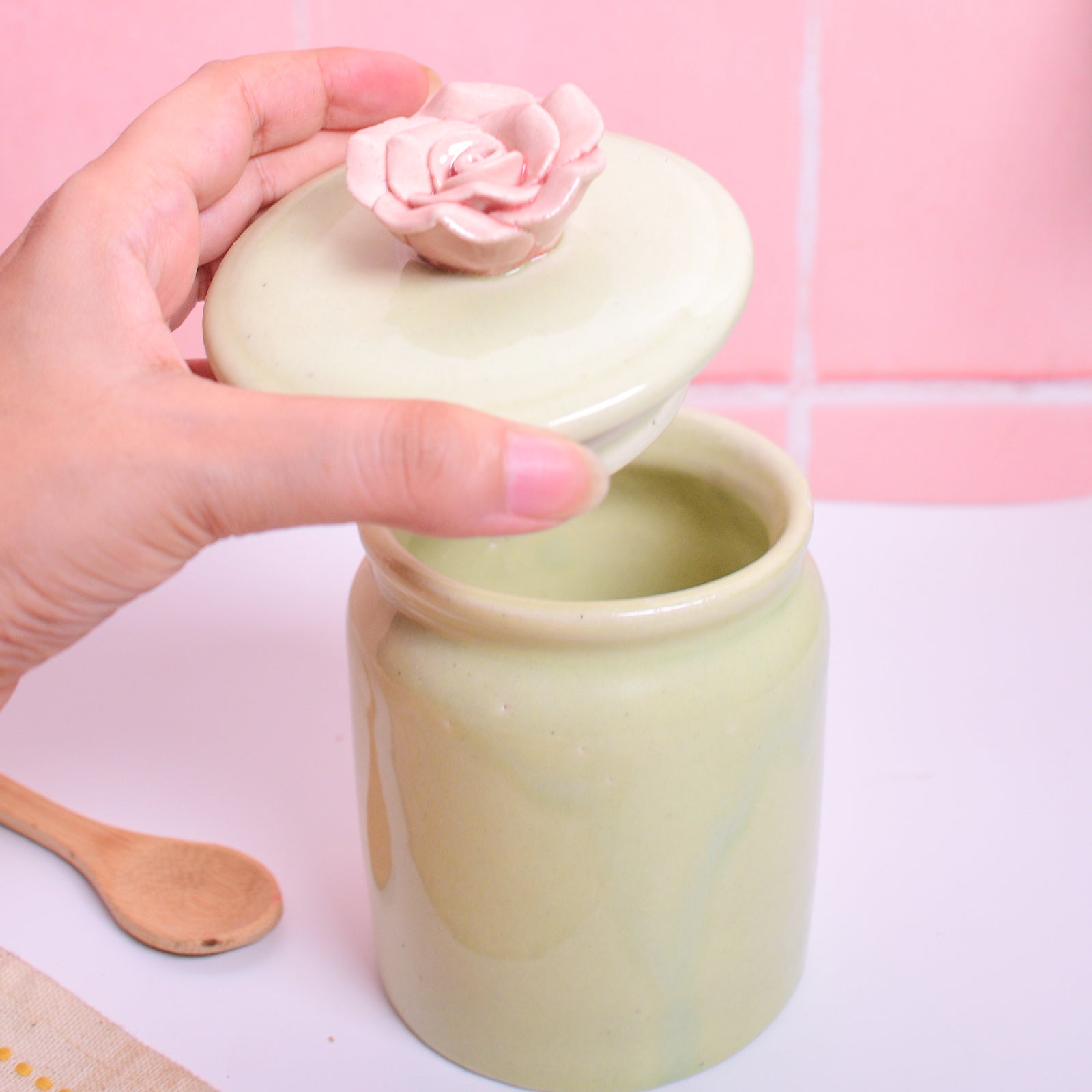 Ceramic Jar - Pink Flower