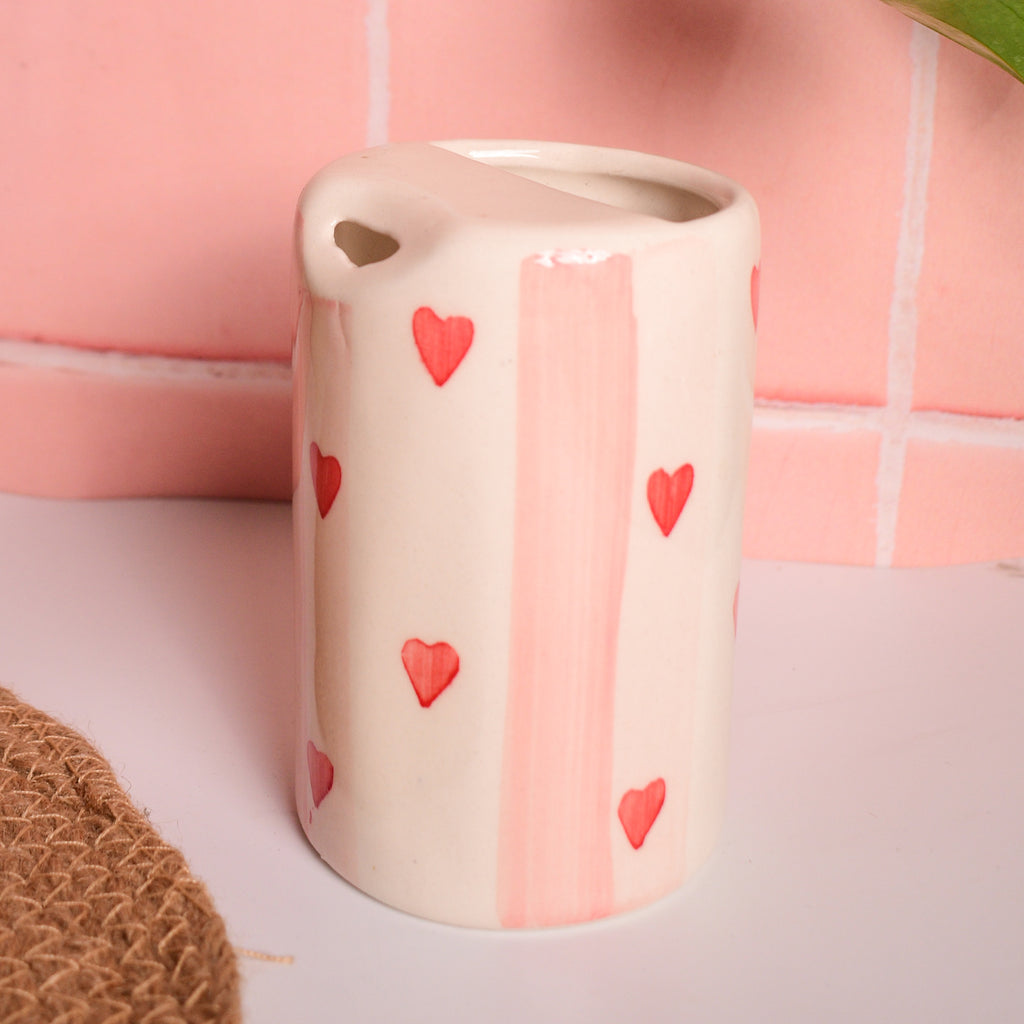 Ceramic Sip Tumbler - Pink Striped Hearts