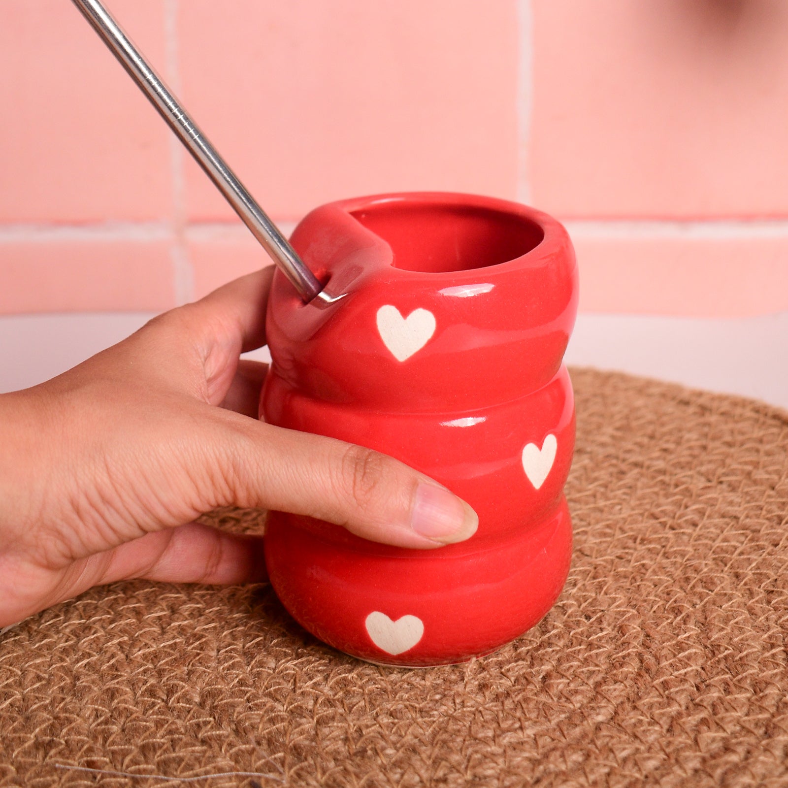 Sip Bubble Tumbler With Straw - Red Heart