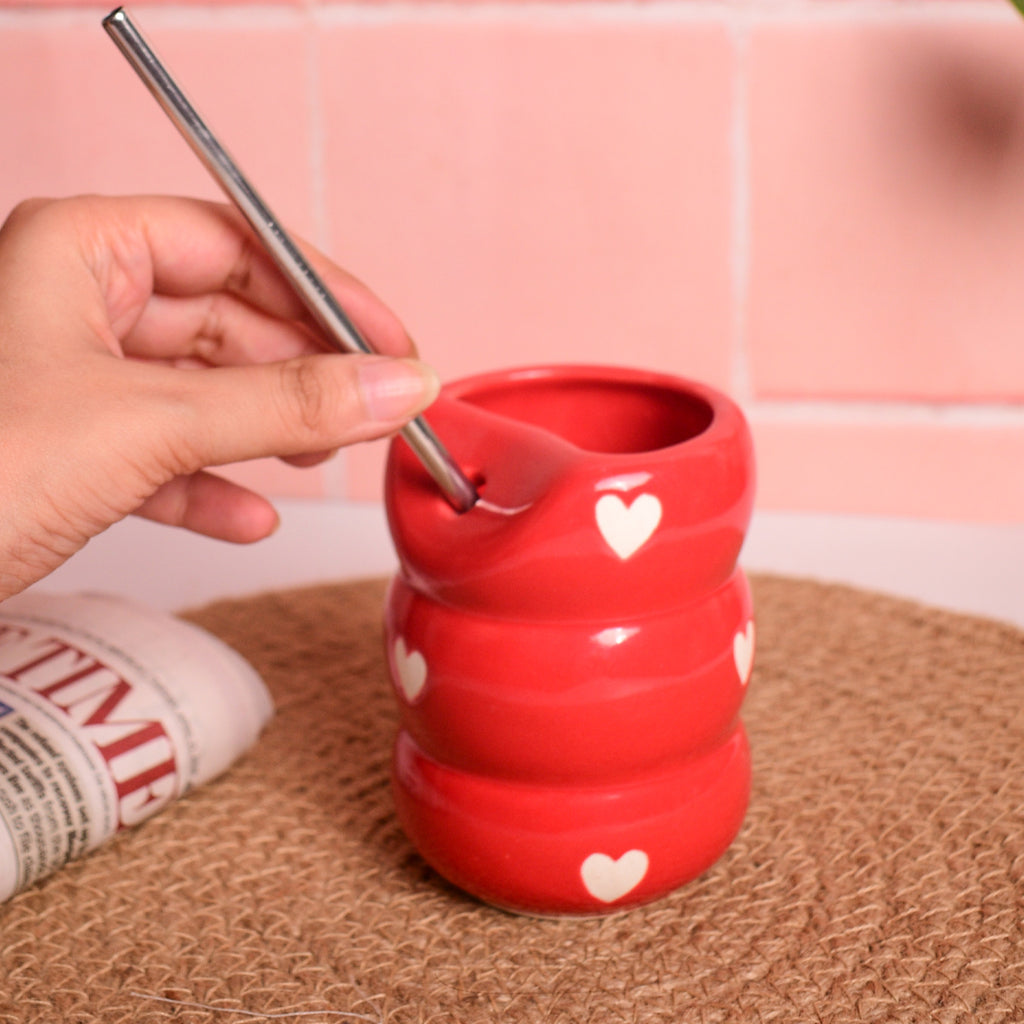 Sip Bubble Tumbler With Straw - Red Heart