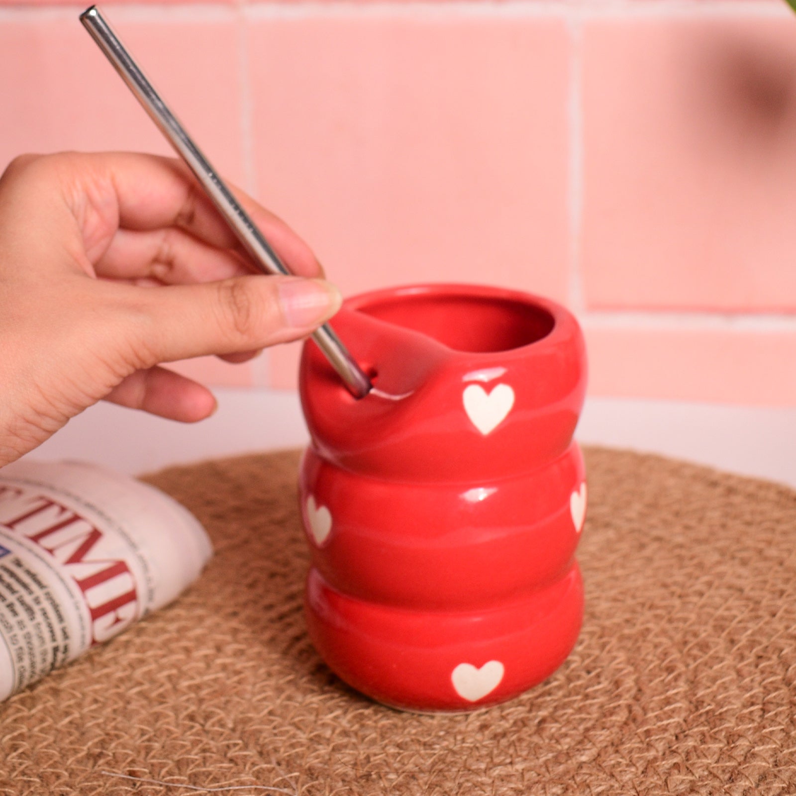 Sip Bubble Tumbler With Straw - Red Heart