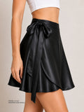 Black Satin Wrap Skirt