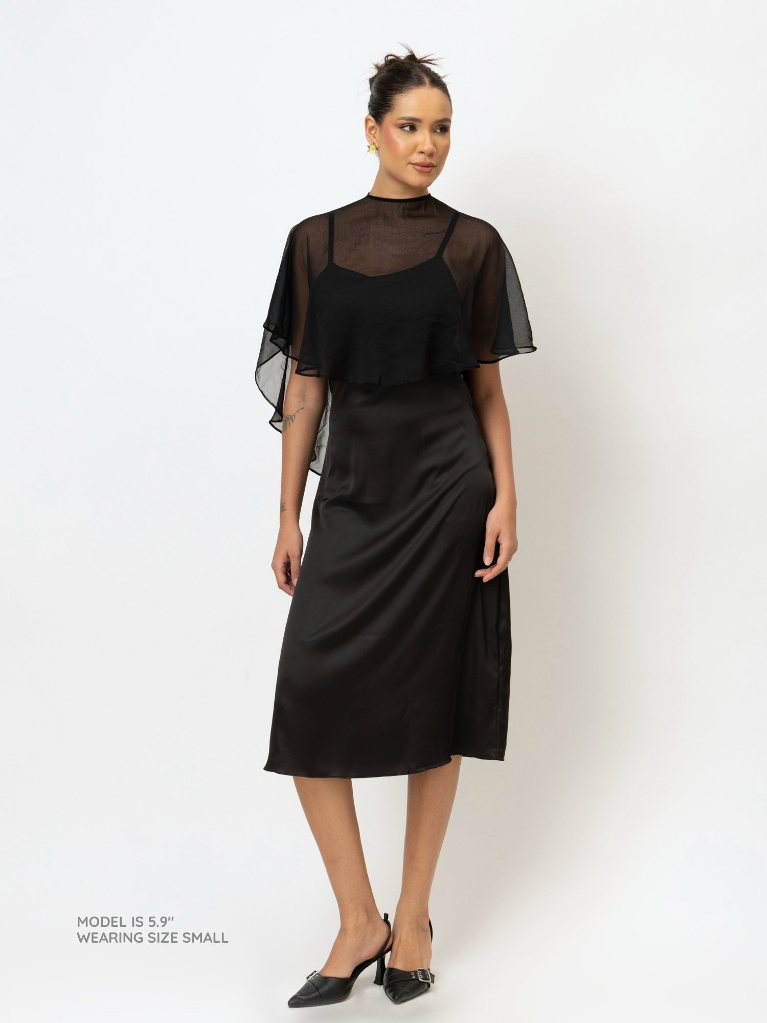 Black Satin Slip Dress With Dupatta