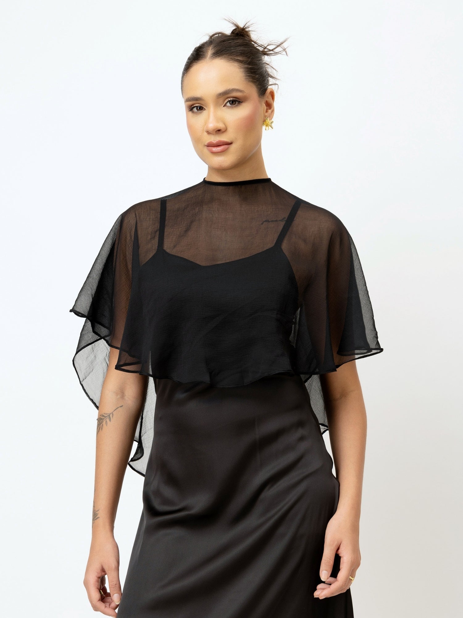 Black Satin Slip Dress With Dupatta