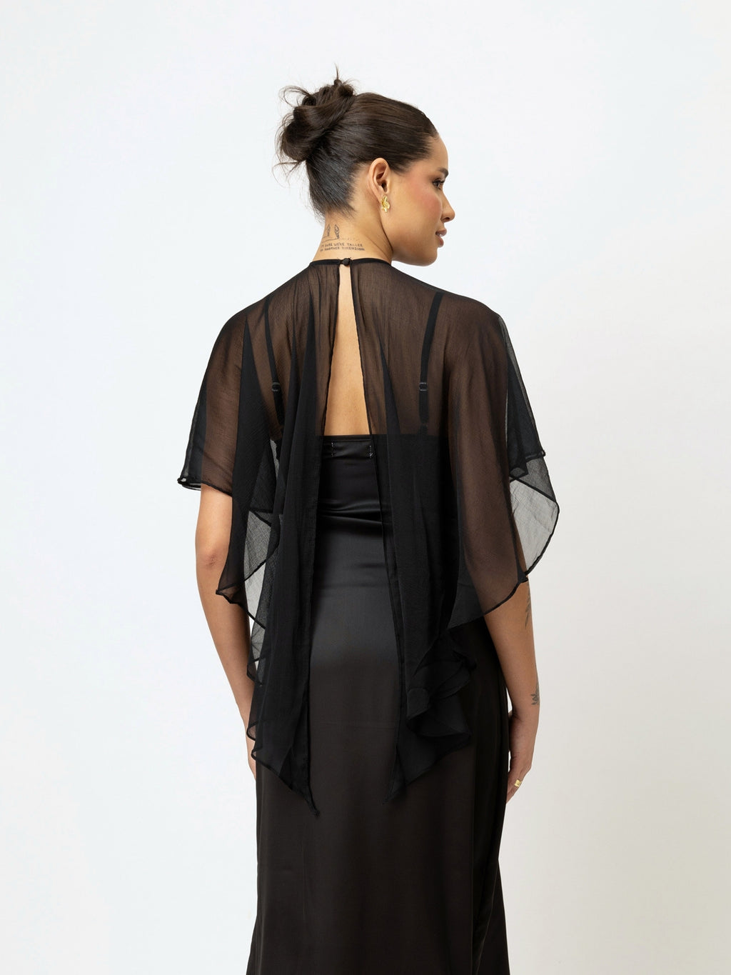 Black Satin Slip Dress With Dupatta