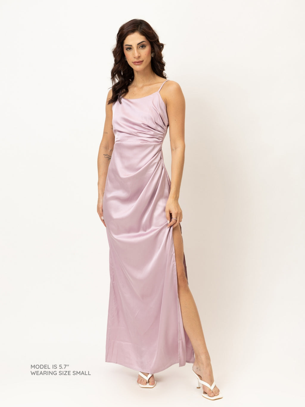 Ruched Lavender Satin Dress