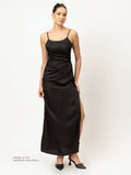 Black Satin Slit Maxi Dress