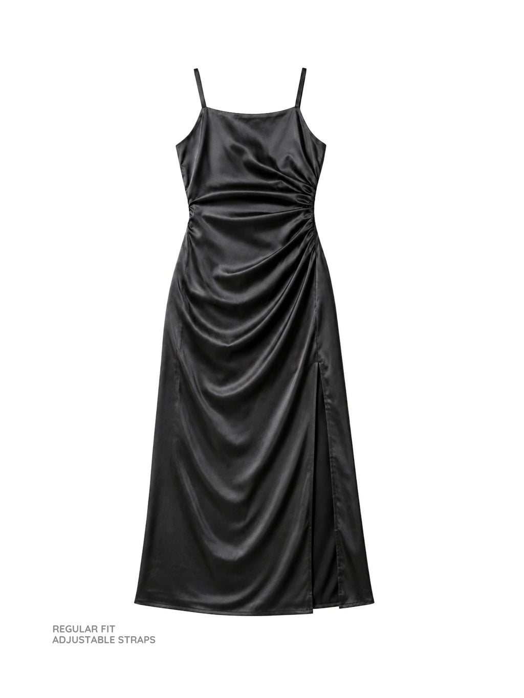 Black Satin Slit Maxi Dress