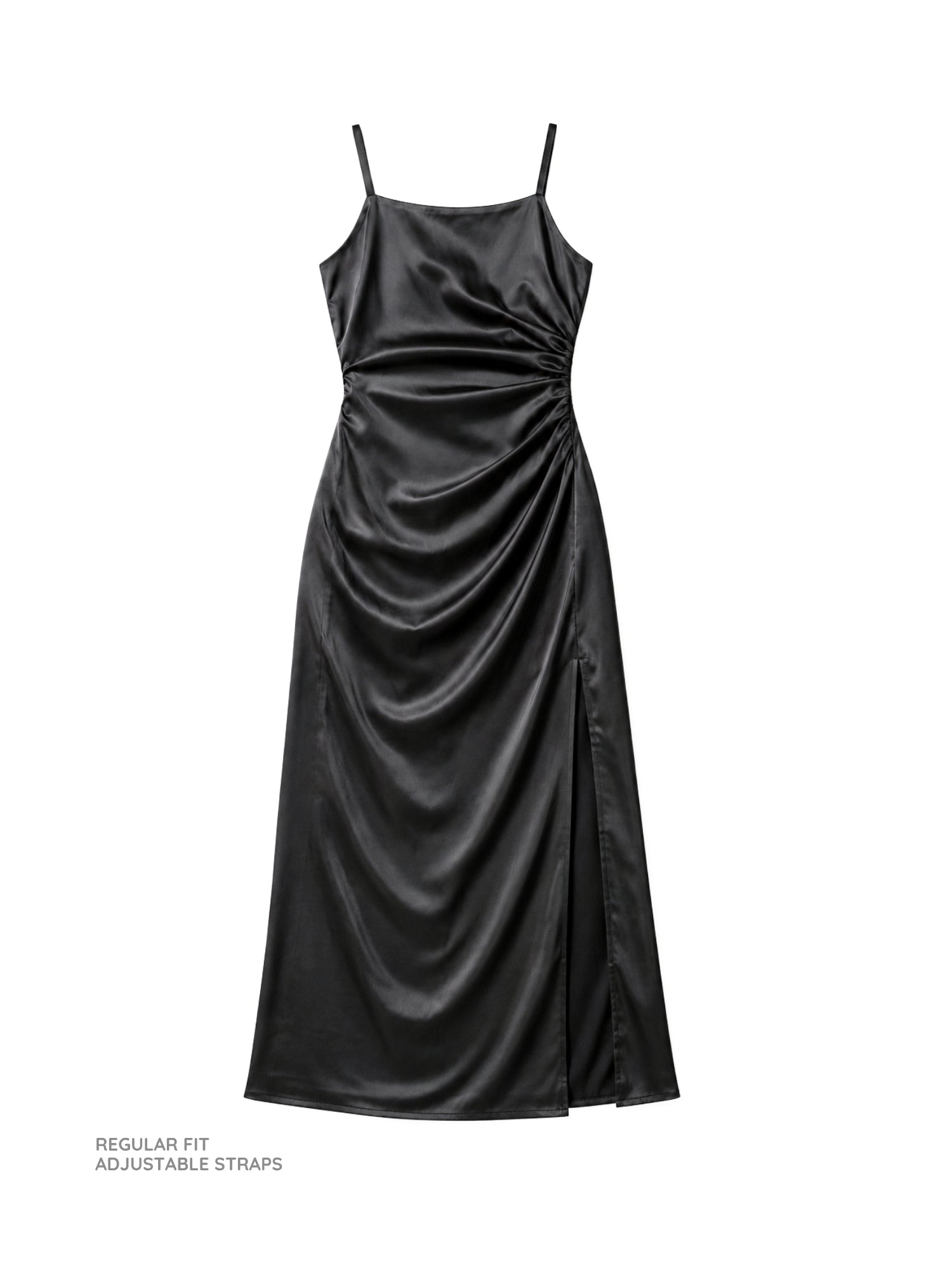 Black Satin Slit Maxi Dress