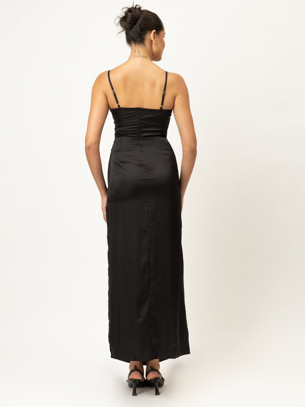 Black Satin Slit Maxi Dress