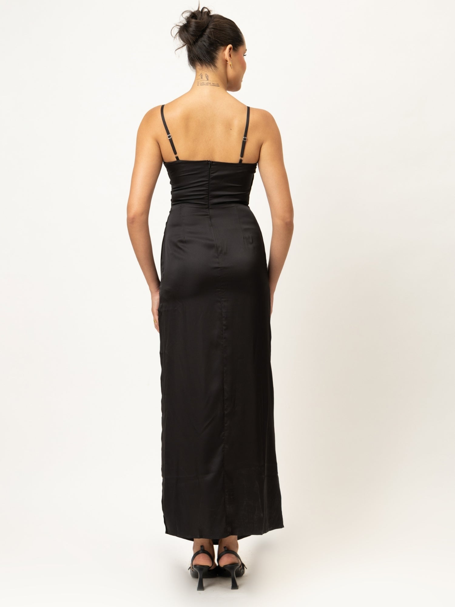 Black Satin Slit Maxi Dress