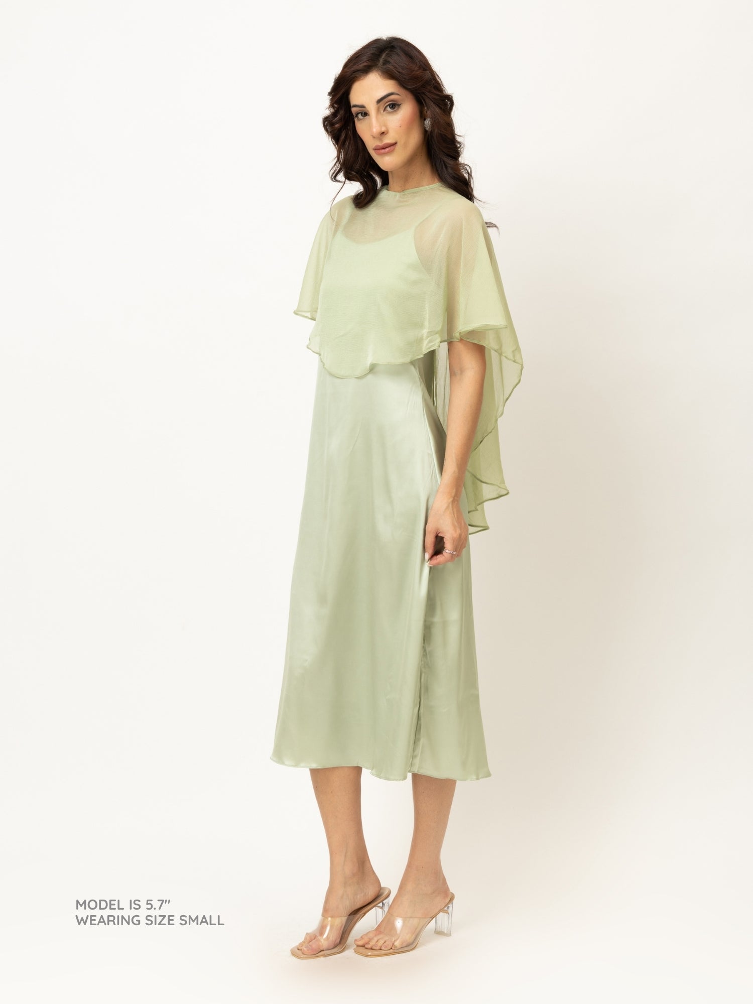 Sage Green Satin Slip Dress With Dupatta