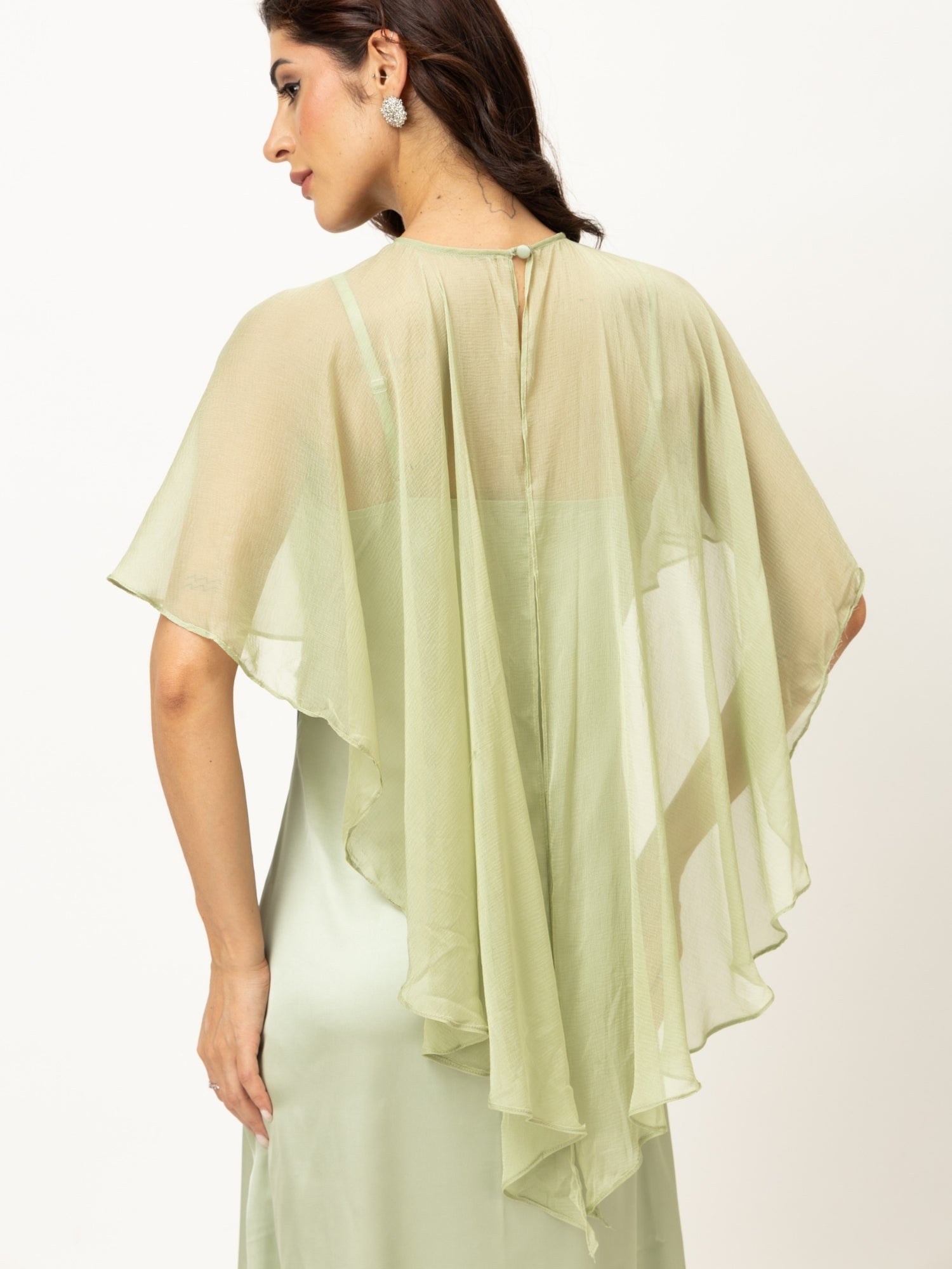 Sage Green Satin Slip Dress With Dupatta