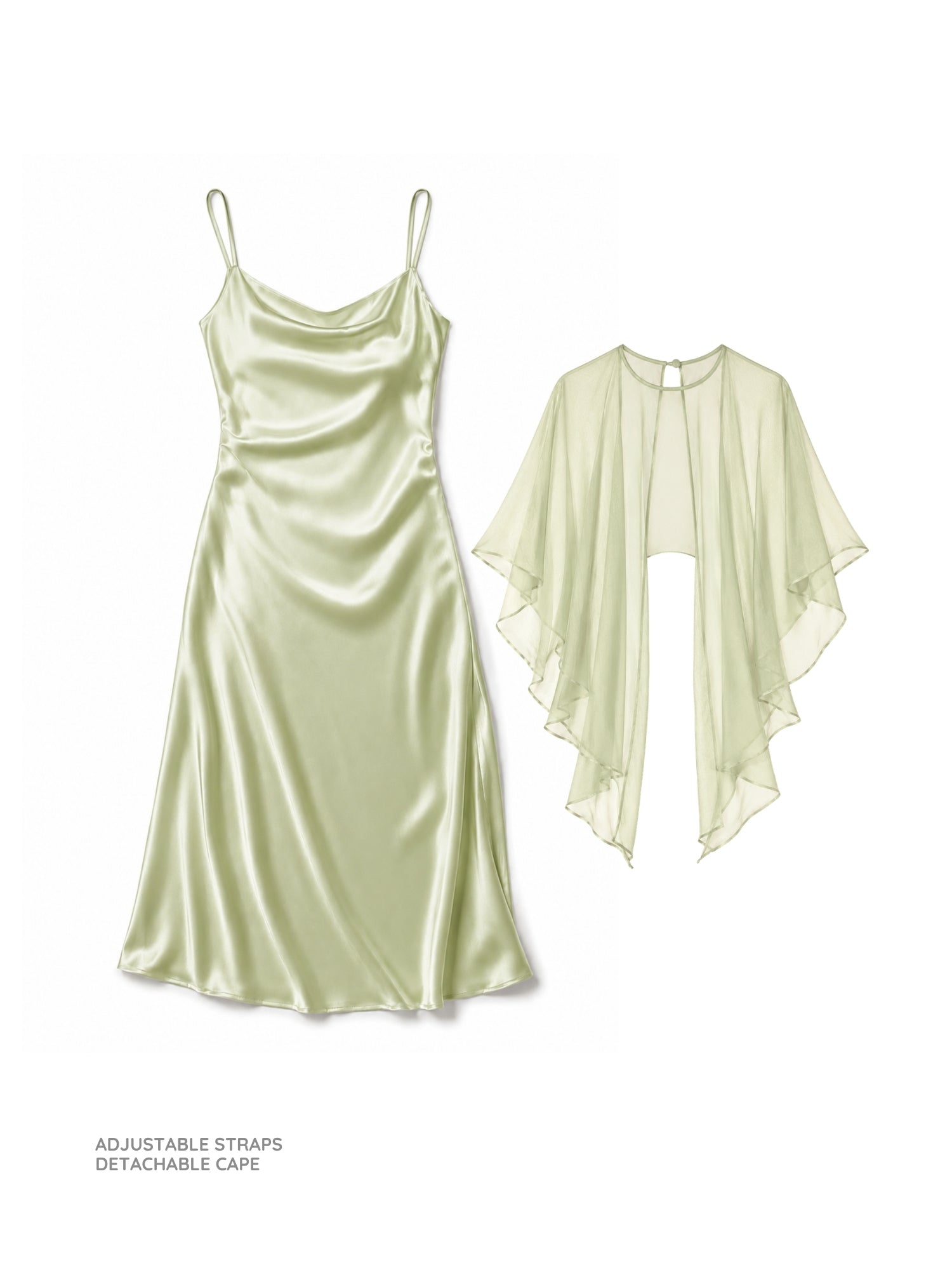 Sage Green Satin Slip Dress With Dupatta
