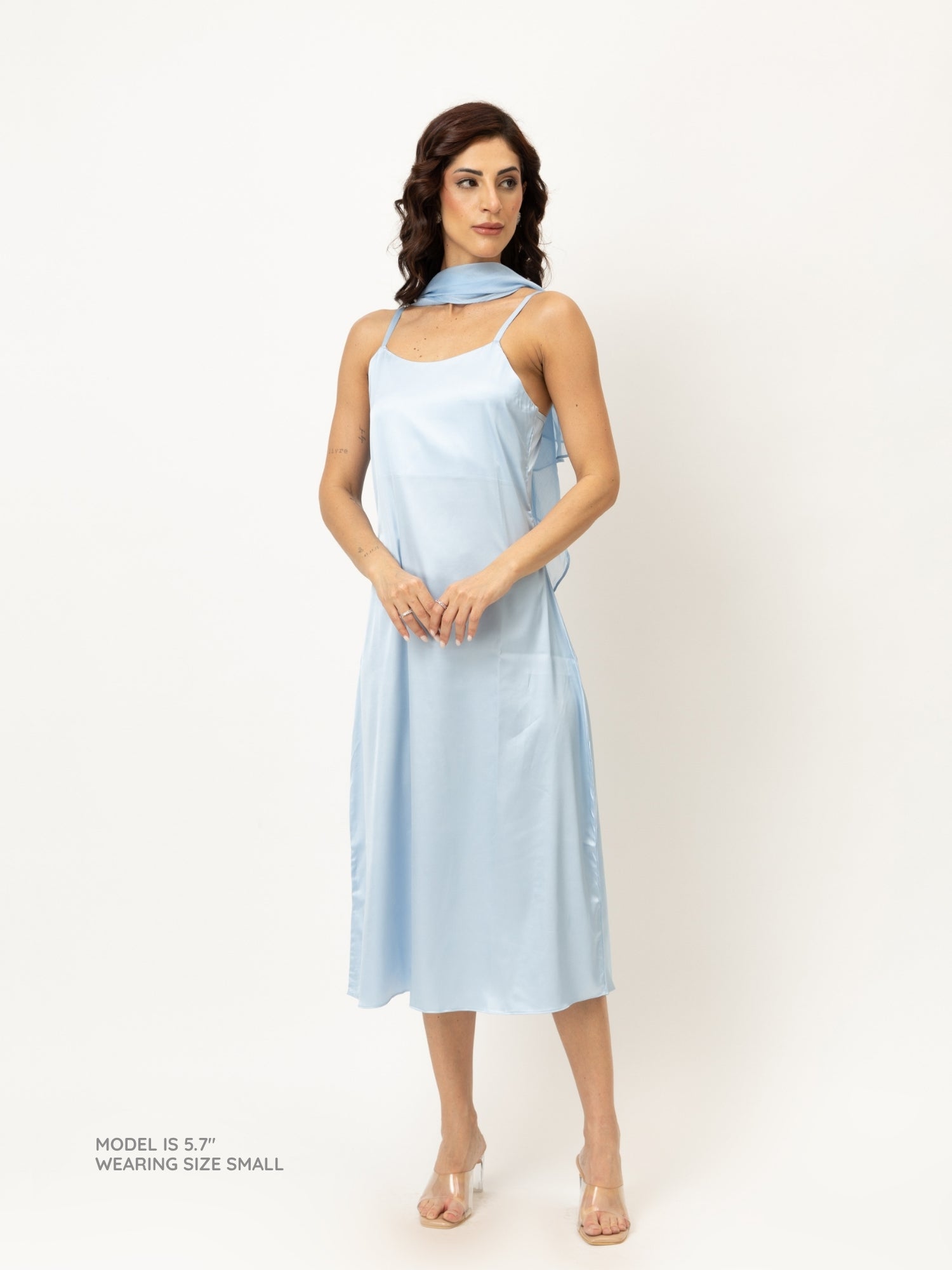 Powder Blue Satin Slip Dress with Dupatta