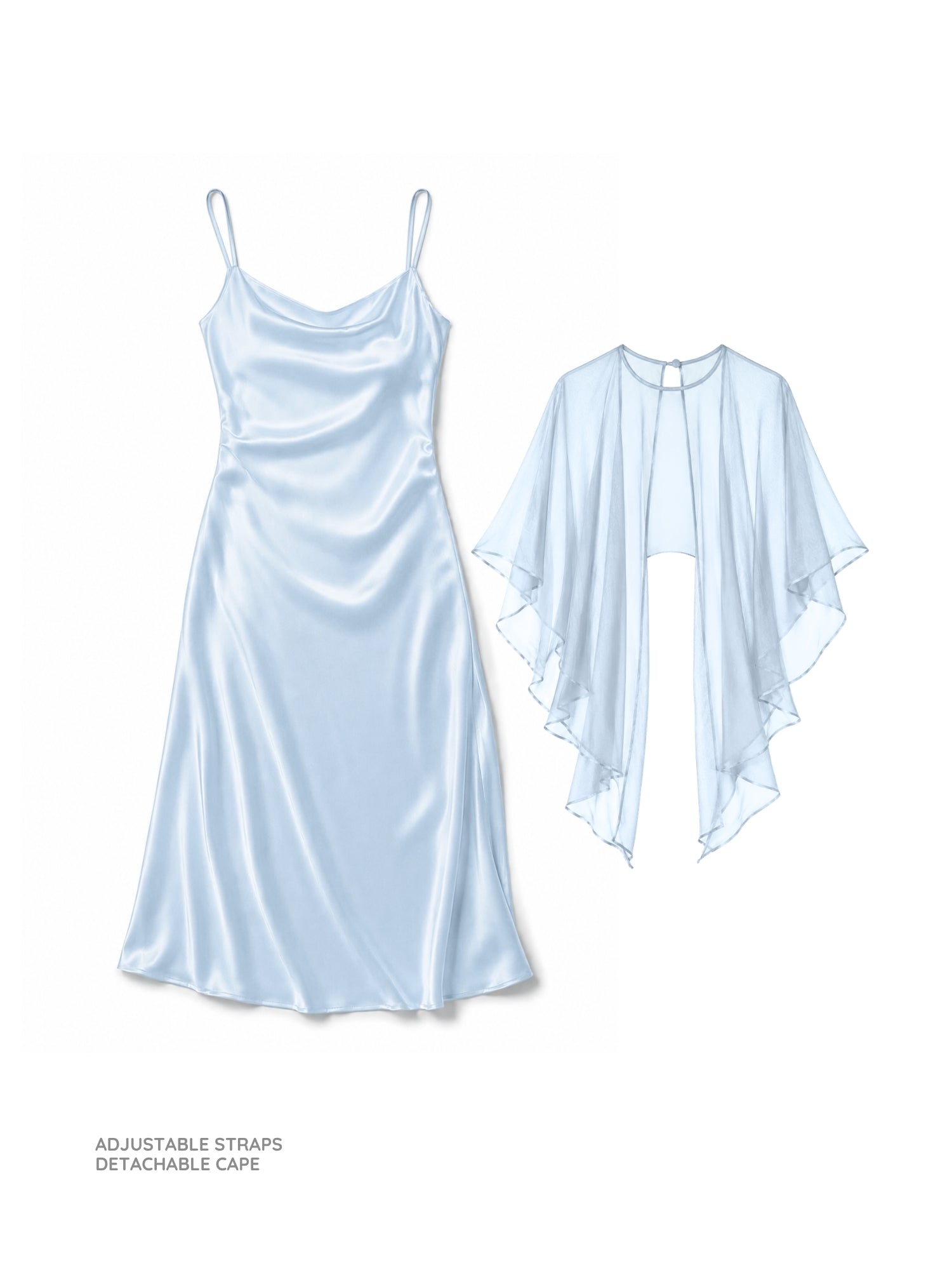 Powder Blue Satin Slip Dress with Dupatta
