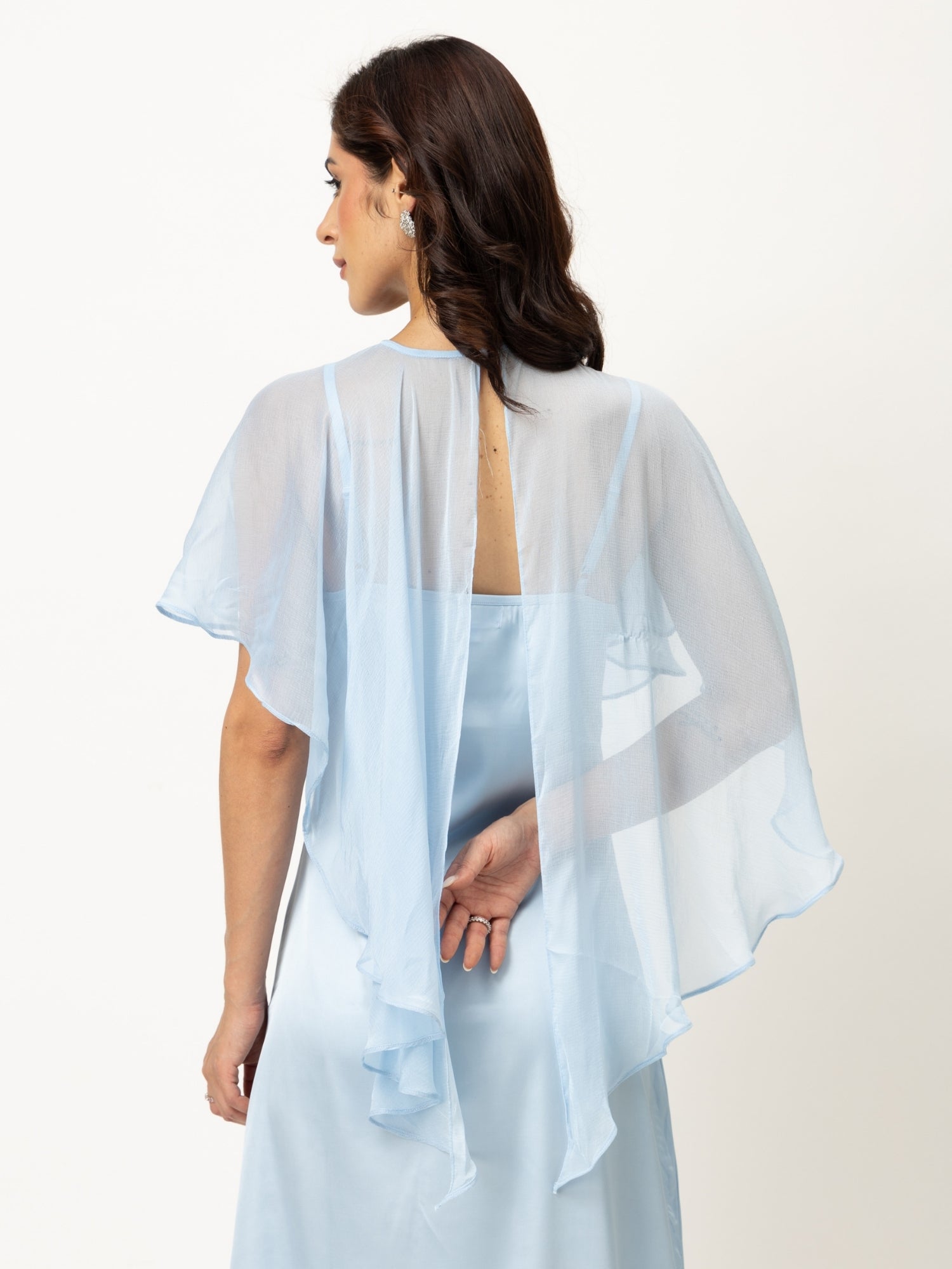 Powder Blue Satin Slip Dress with Dupatta