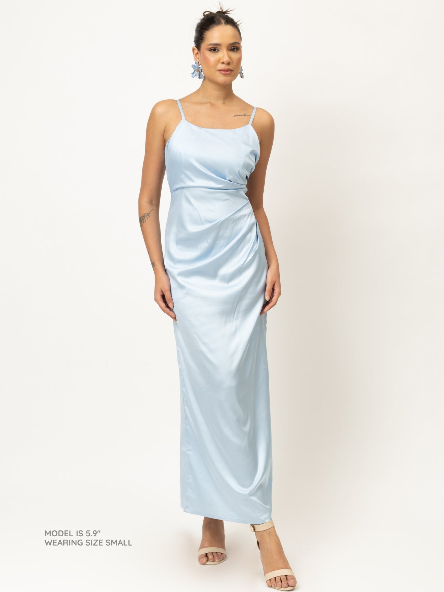 Powder Blue Satin Slit Maxi Dress