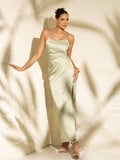 Sage Satin Slit Maxi Dress