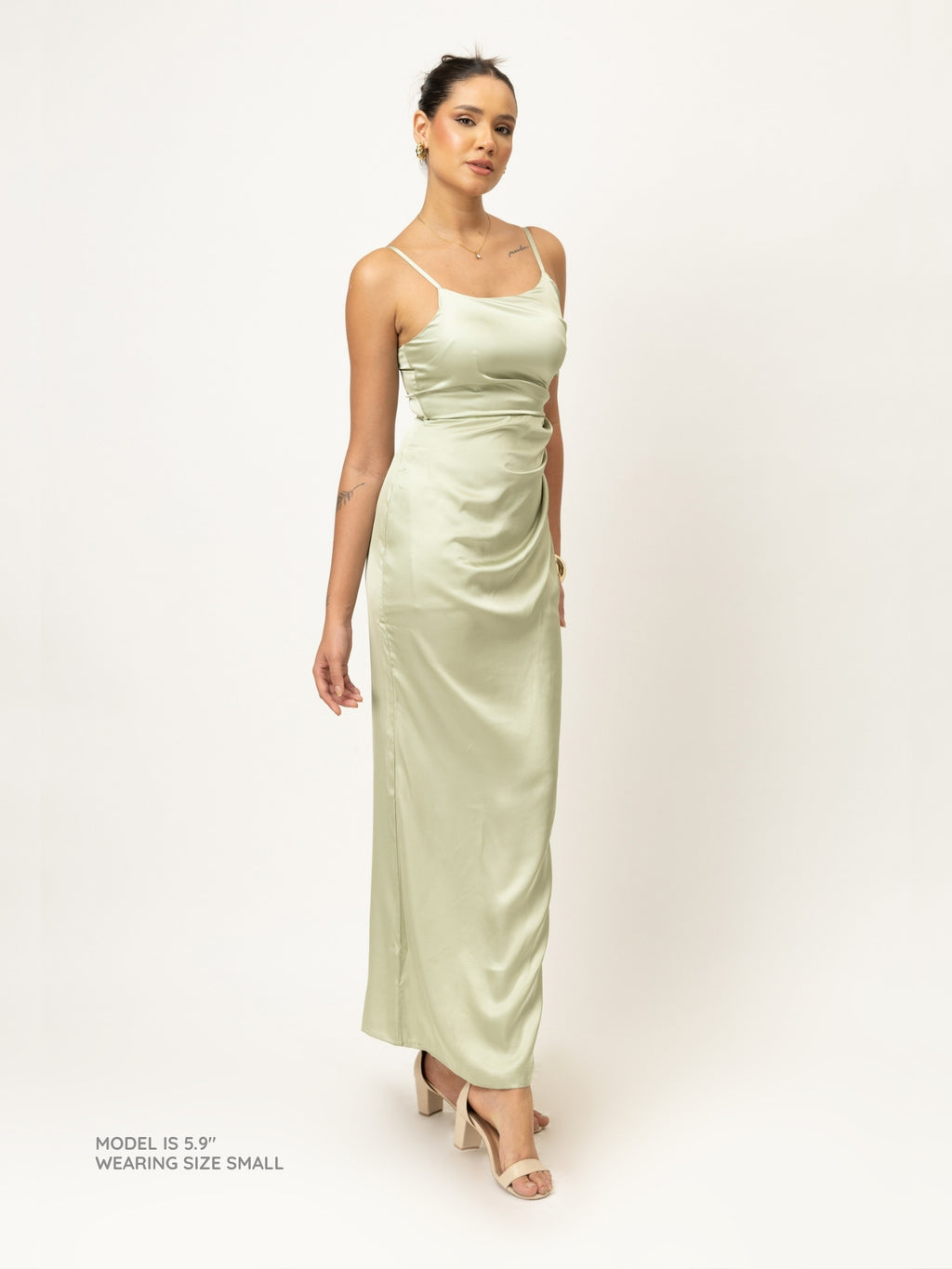 Sage Satin Slit Maxi Dress