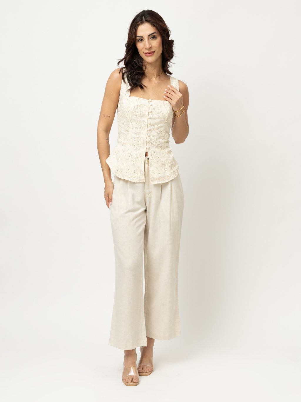 Cream Dune Wide Pleated Pants