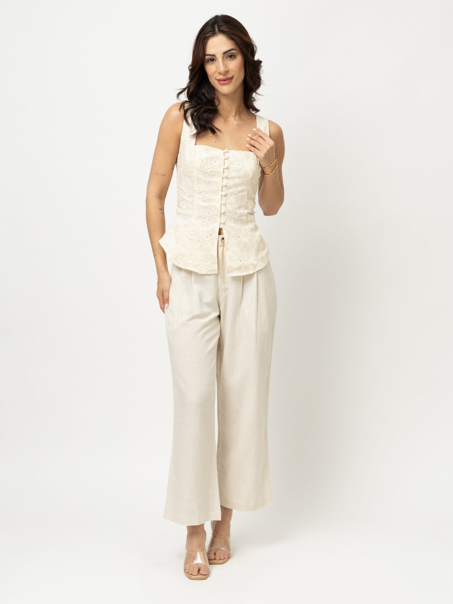 Cream Dune Wide Pleated Pants