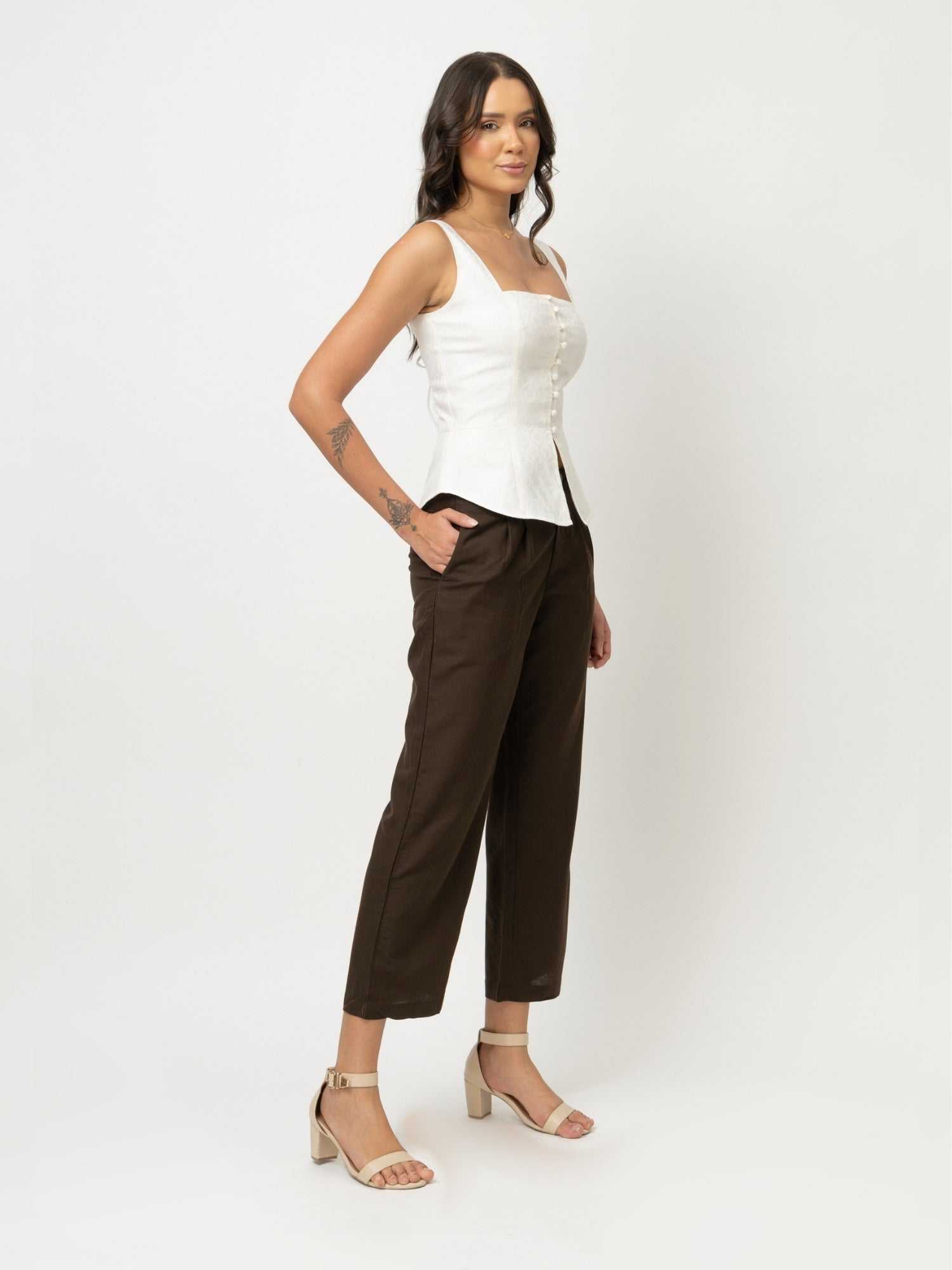 Coffee Brown Wide Pleated Pants