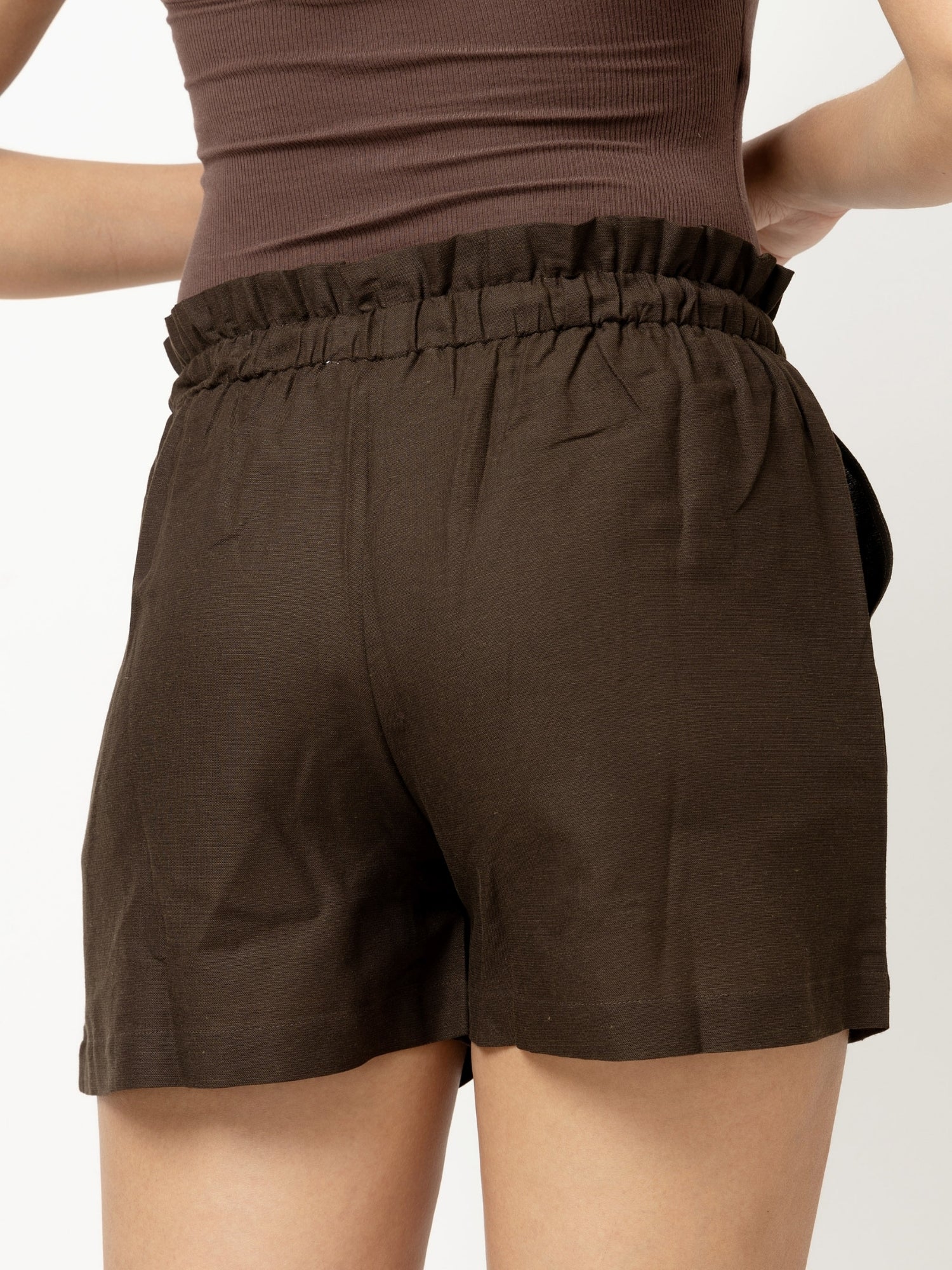 Coffee Brown Drawstring Linen Shorts