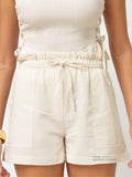 Cream Drawstring Linen Shorts