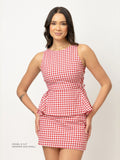 Red Gingham Drawstring Top