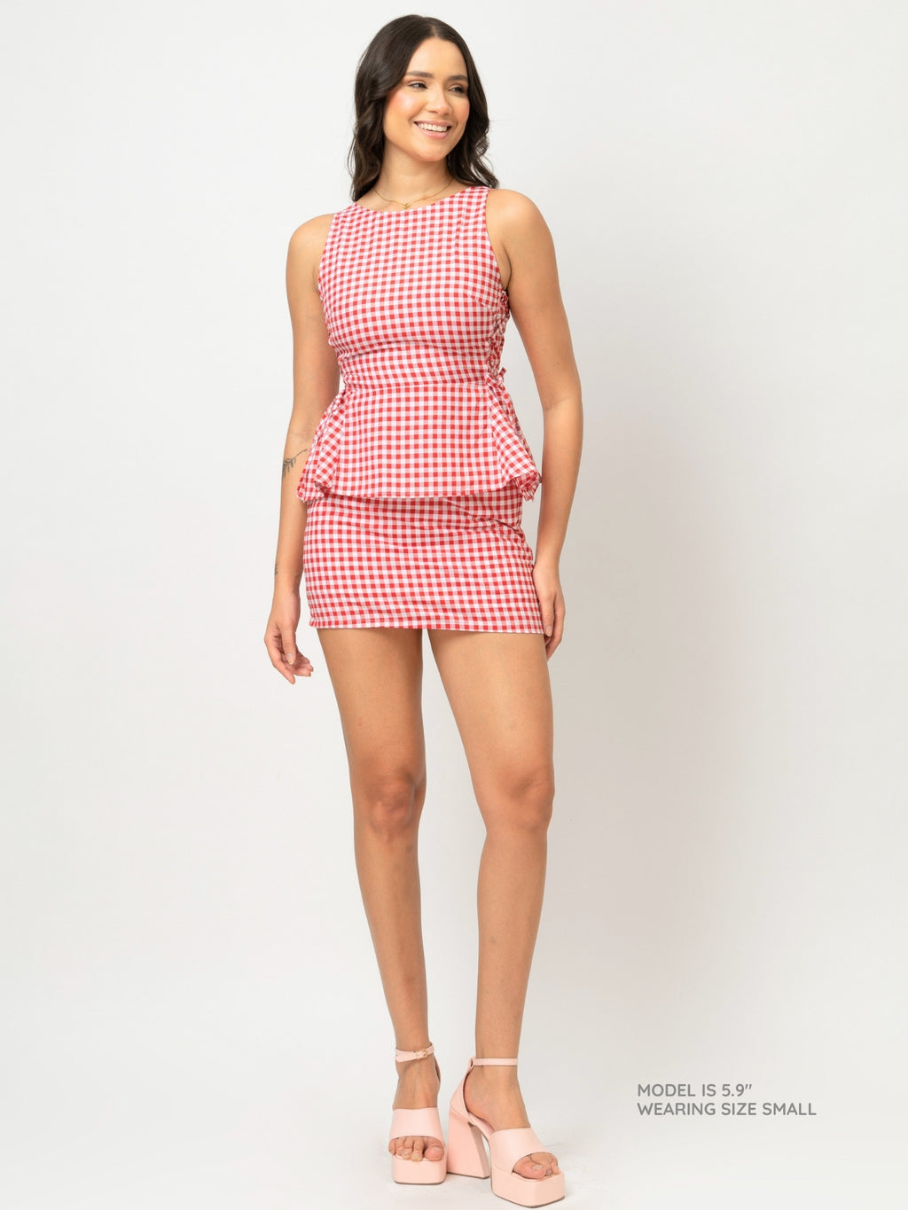 Red Gingham Drawstring Top