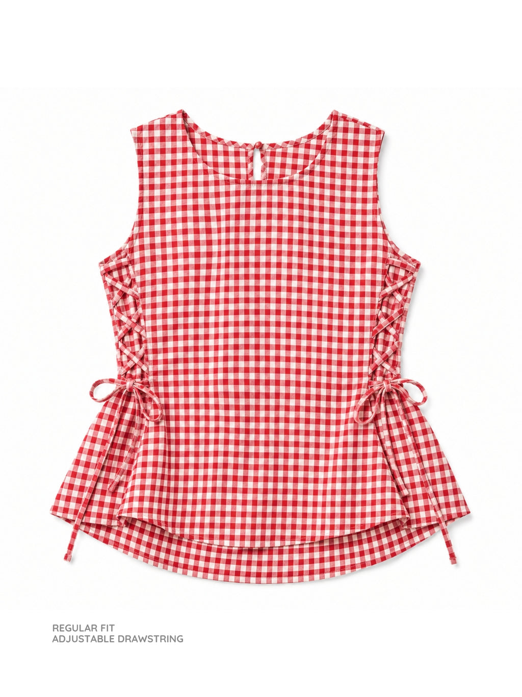 Red Gingham Drawstring Top