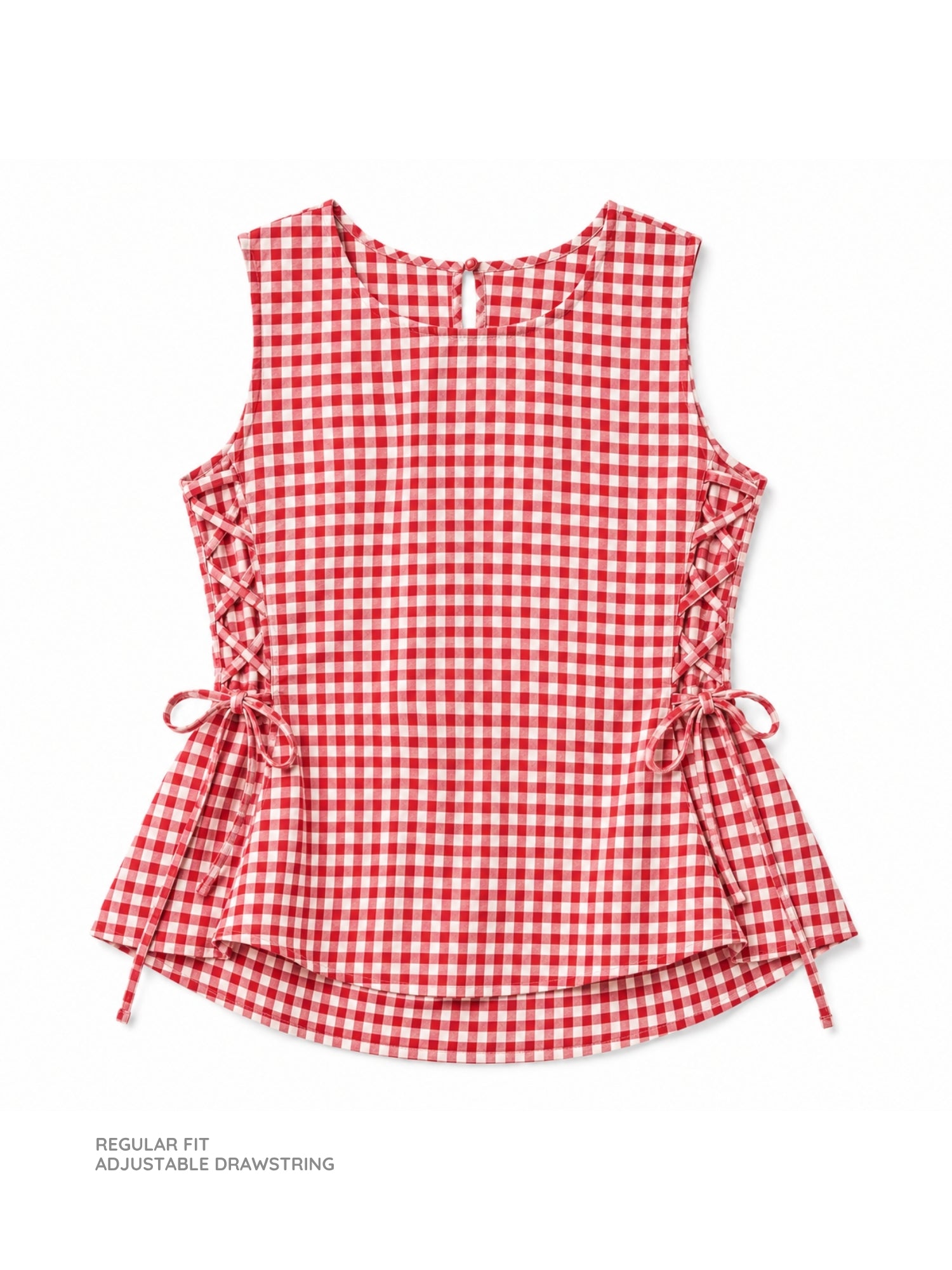 Red Gingham Drawstring Top