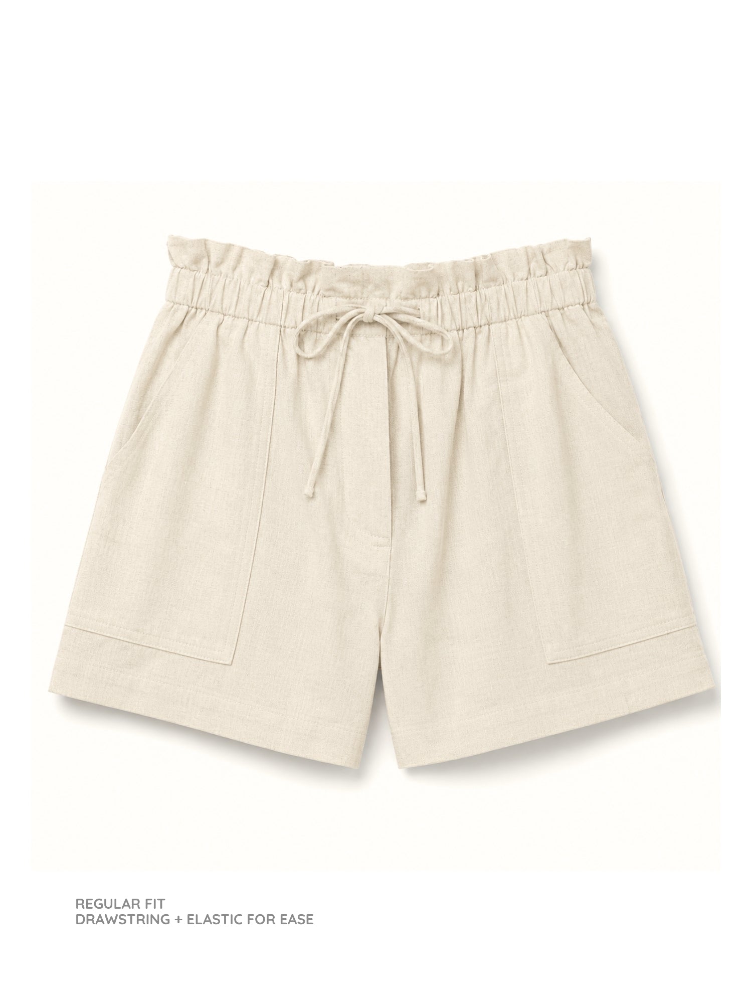 Cream Drawstring Linen Shorts
