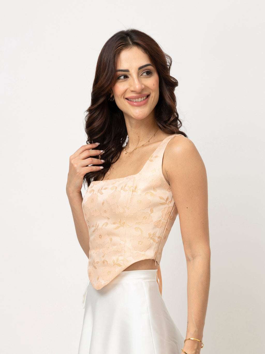 Peach Bloom Corset-back Top