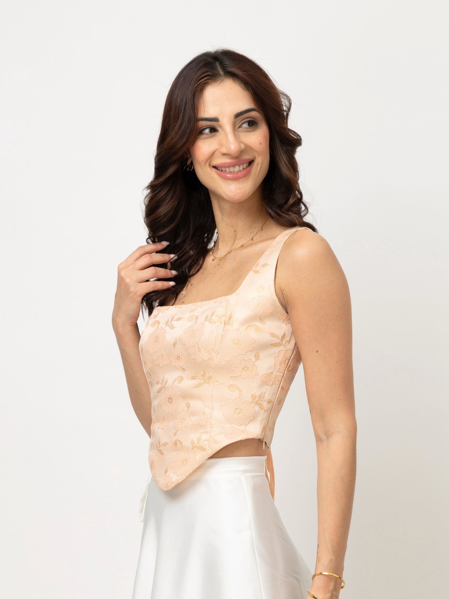 Peach Bloom Corset-back Top