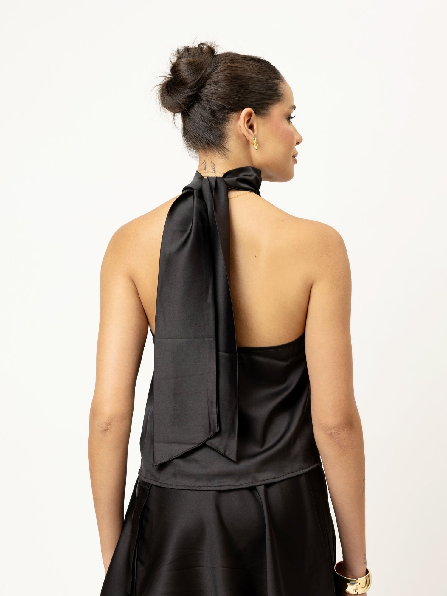 All-Black Satin Wrap Co-ord Set