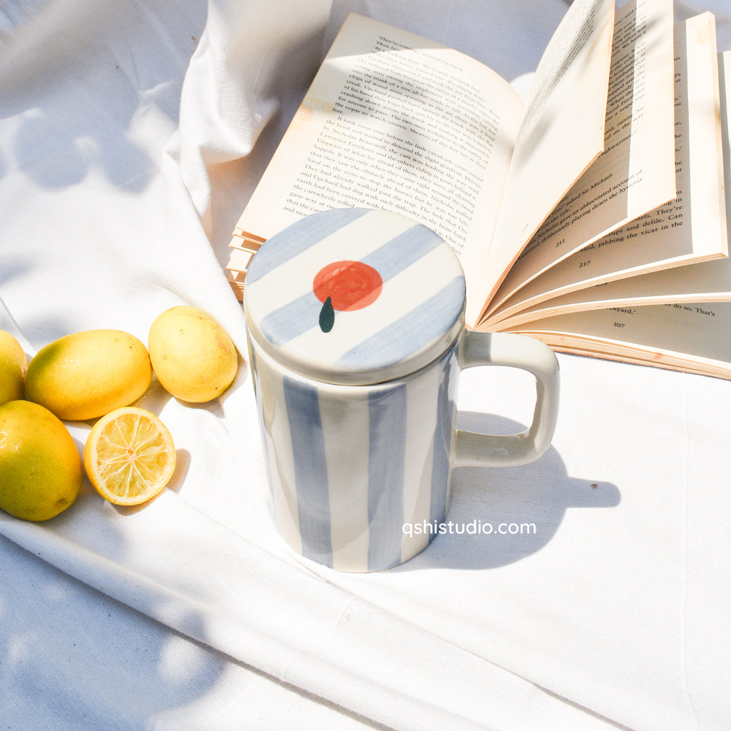 Orange Stripe Mug With Lid