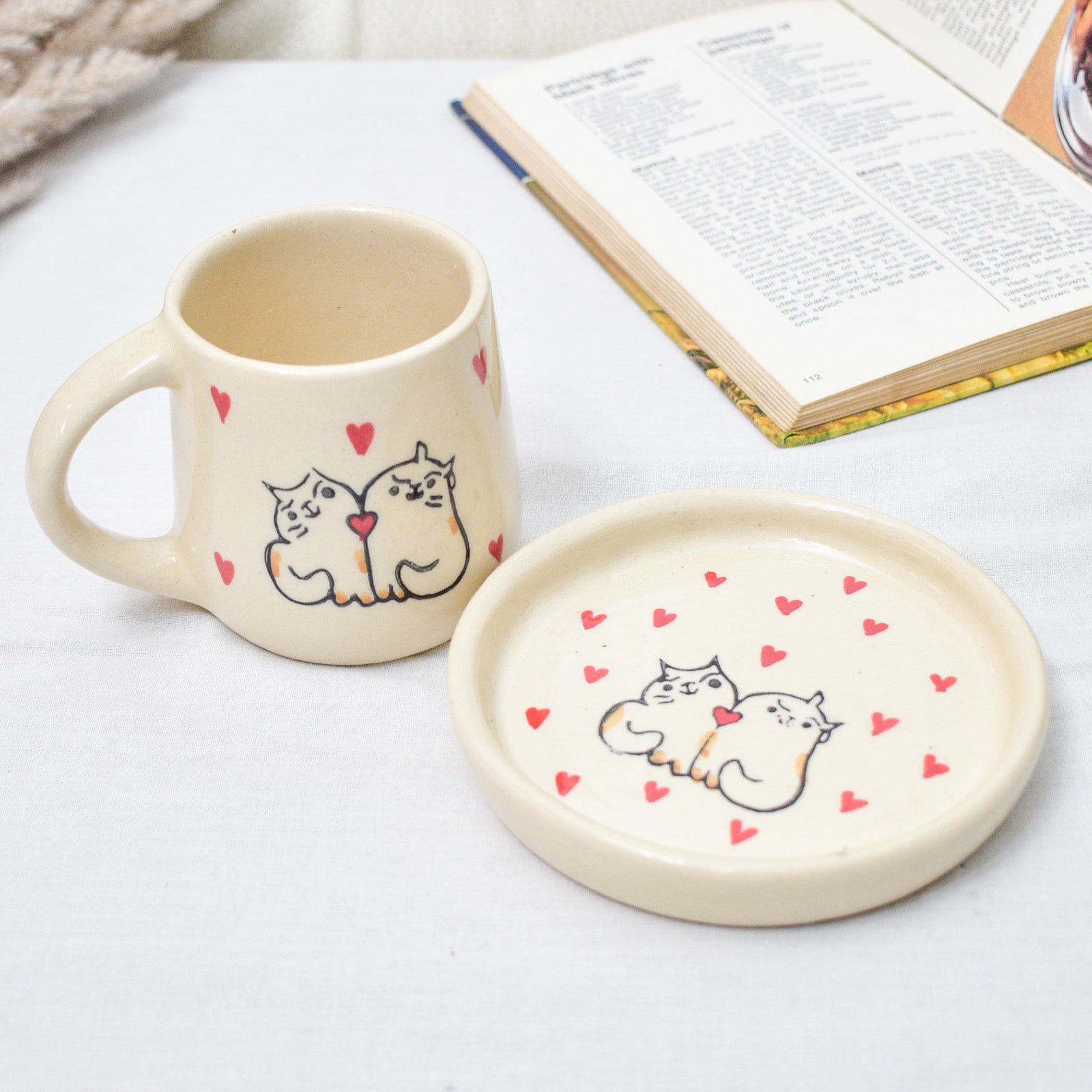 Tea Cup & Small Coaster Set - Cat Couple