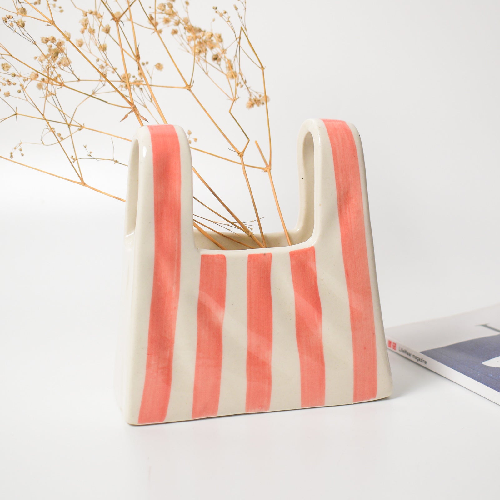 Small Bag Ceramic Vase - Pink Stripe